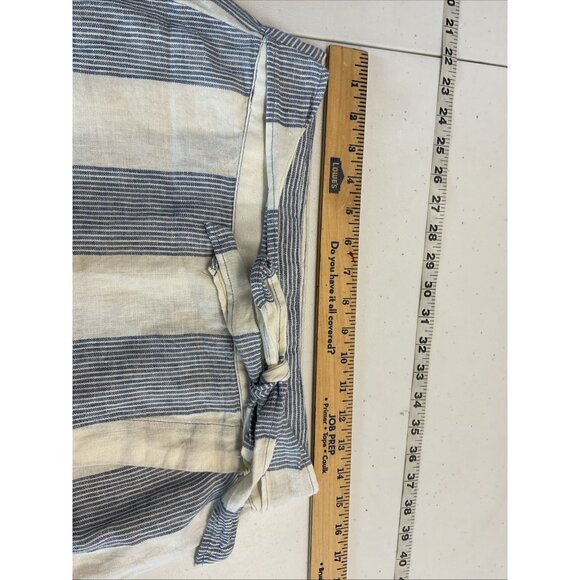 Free People 100% Linen Uptown Days Wrap Mini Skirt size 6‎ Blue White Stripes - Picture 8 of 11
